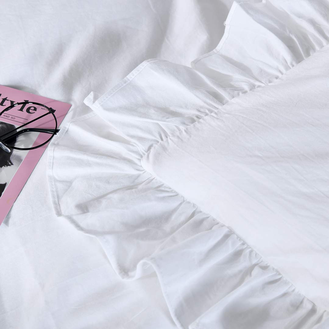 QSH White Ruffle Duvet Cover Queen 100% Washed Cotton Farmhouse Shabby Boho Chic Bedding Comforte... | Amazon (US)