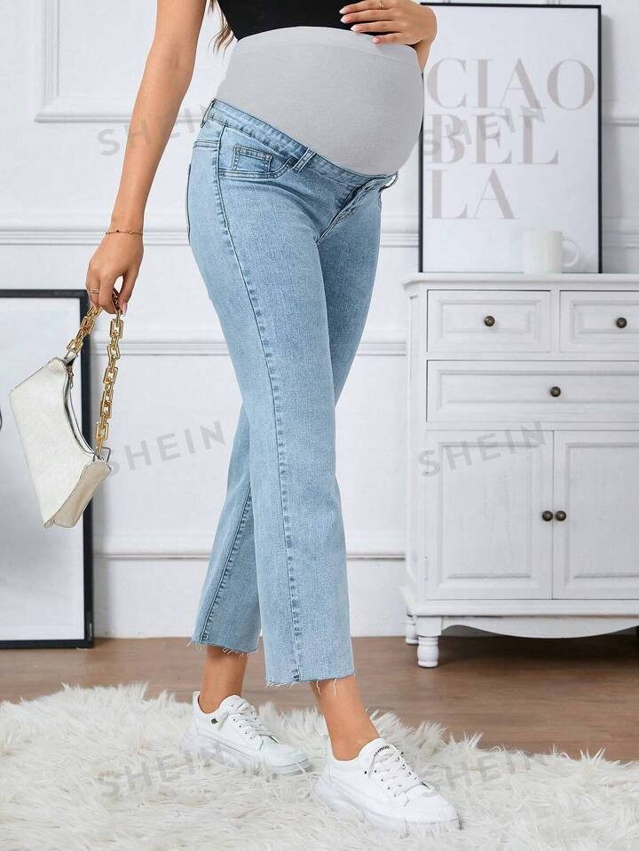 SHEIN Vaqueros De Maternidad Con Bloques De Color Y Bolsillos | SHEIN USA | SHEIN