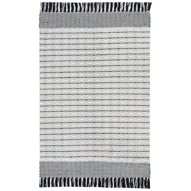 Striped Handmade Flatweave Wool/Cotton White/Black Area Rug | Wayfair Professional