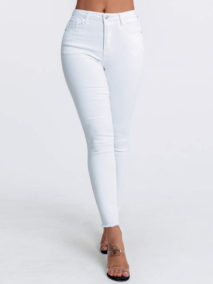 Curvy High Stretch Raw Hem Skinny Jeans | SHEIN