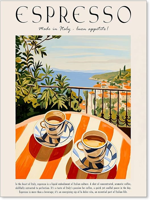 MWZUPQ Vintage Espresso Coffee Poster Italian Food Wall Art Trendy Cozy Travel Drink Prints Retro... | Amazon (US)