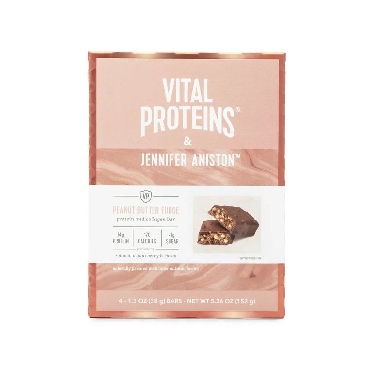 Vital Proteins Jennifer Aniston Collagen Protein Bar, 4 Count, Peanut Butter Fudge | Walmart (US)