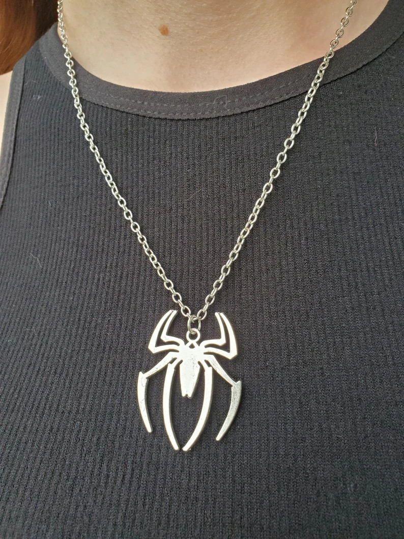 Spider-Man pendant necklace, Silver Spiderman spider necklace cord or chain, Avengers Marvel jewe... | Etsy (US)