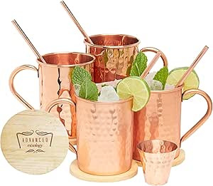 [Gift Set] Advanced Mixology Moscow Mule Mugs - 100% Pure Copper Mugs, 16 Ounce Set of 4 Stylish ... | Amazon (US)