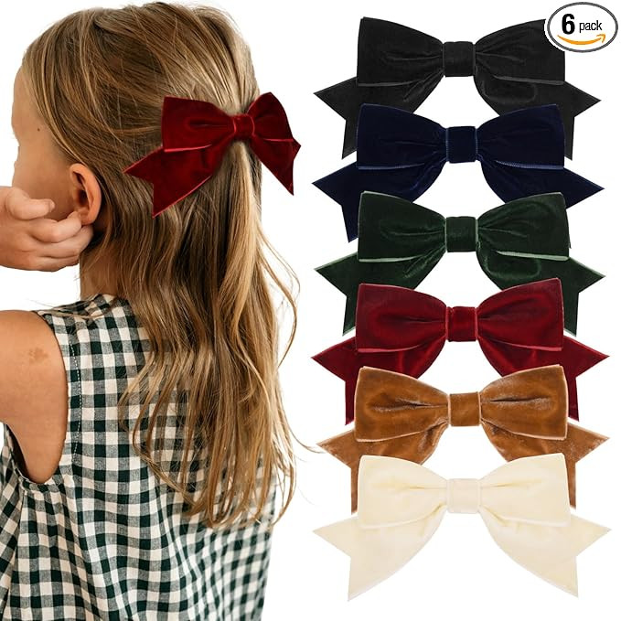 6PCS Velvet Hair Bows Hair Ribbon Clips Big Fall Alligator Clips Hair Accessories for Women Girls... | Amazon (US)