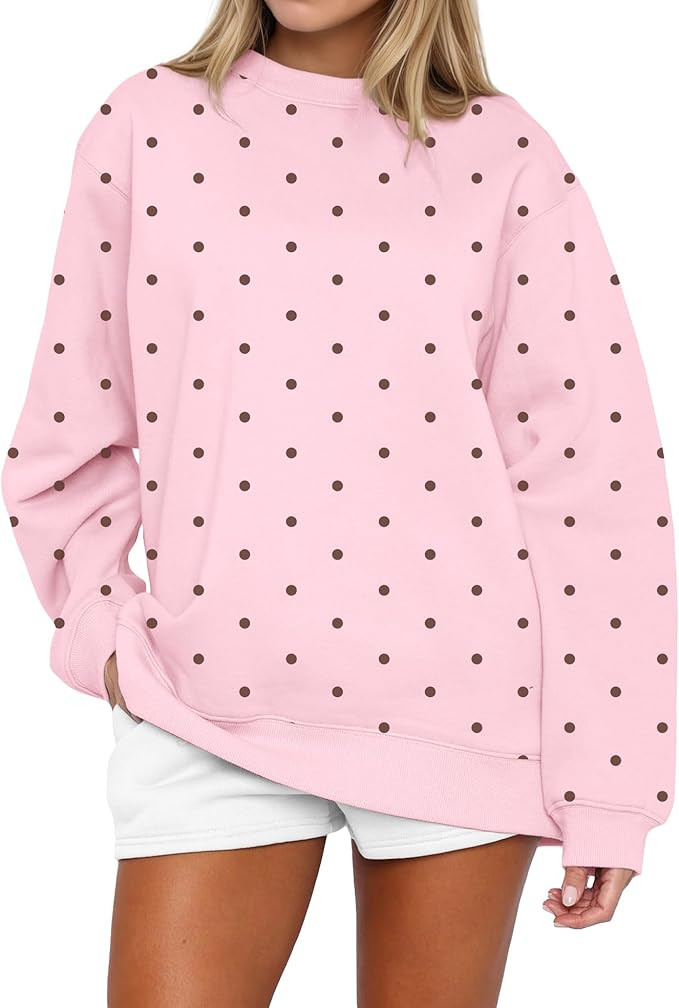 Women Y2k Oversized Fleece Cute Polka Dot Crewneck Sweatshirts Preppy Drop Shoulder Pullover Jump... | Amazon (US)