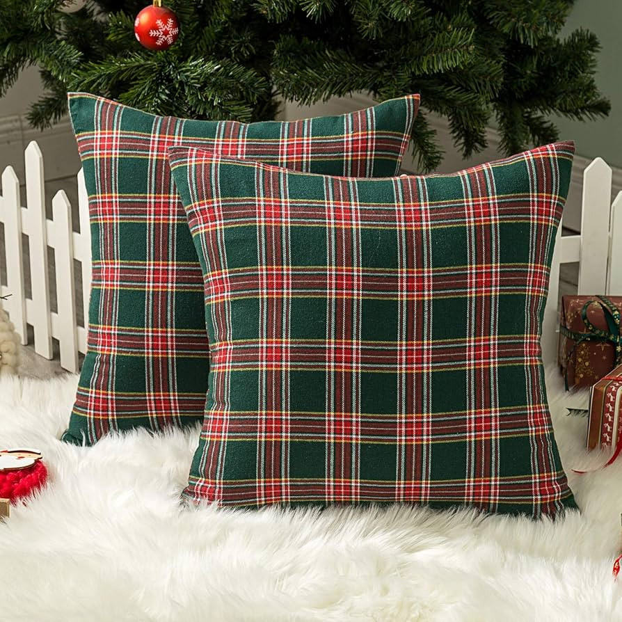 AQOTHES Pack of 2 Christmas Plaid Decorative Throw Pillow Covers Scottish Tartan Cushion Case for... | Amazon (US)