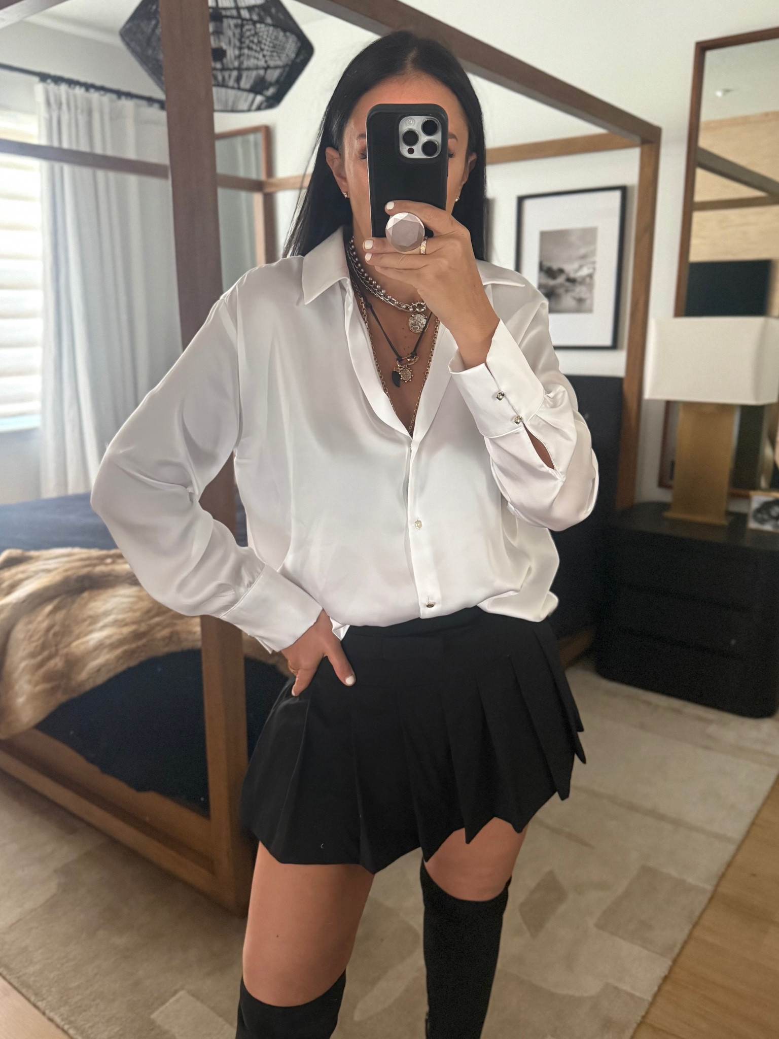 Satin Effect Shirt wearing size small. Skort wearing size medium. 