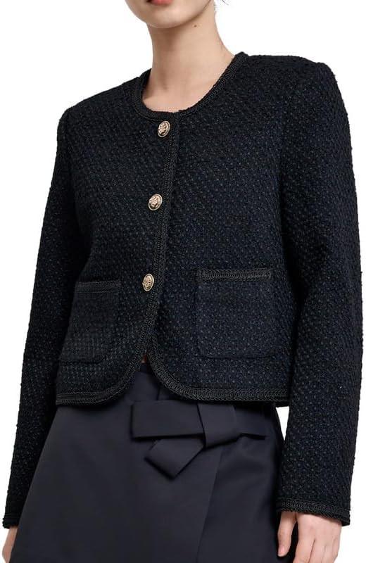 URBAN REVIVO Women's Long Sleeve Cropped Tweed Jacket with Pocket Elegant Slim Fit Work Office Bu... | Amazon (US)
