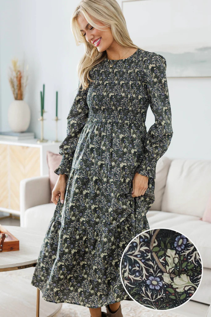 NURSING COLLECTION: Best Day Olive Toile Midi Dress | The Mint Julep Boutique