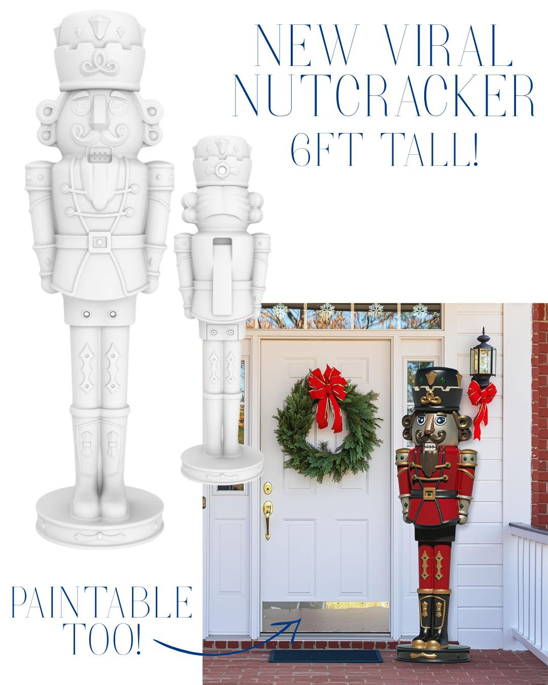 This 6ft nutcracker is going viral 🎄 Perfect for your porch or entryway — and it’s paintable too for a custom holiday look!

holiday decor, christmas nutcracker, outdoor decorations, front porch decor, diy holiday ideas, festive home finds 

 #LTKGiftGuide #LTKSeasonal #LTKHome