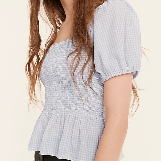 Squareneck smocked cotton voile top in gingham | J. Crew US