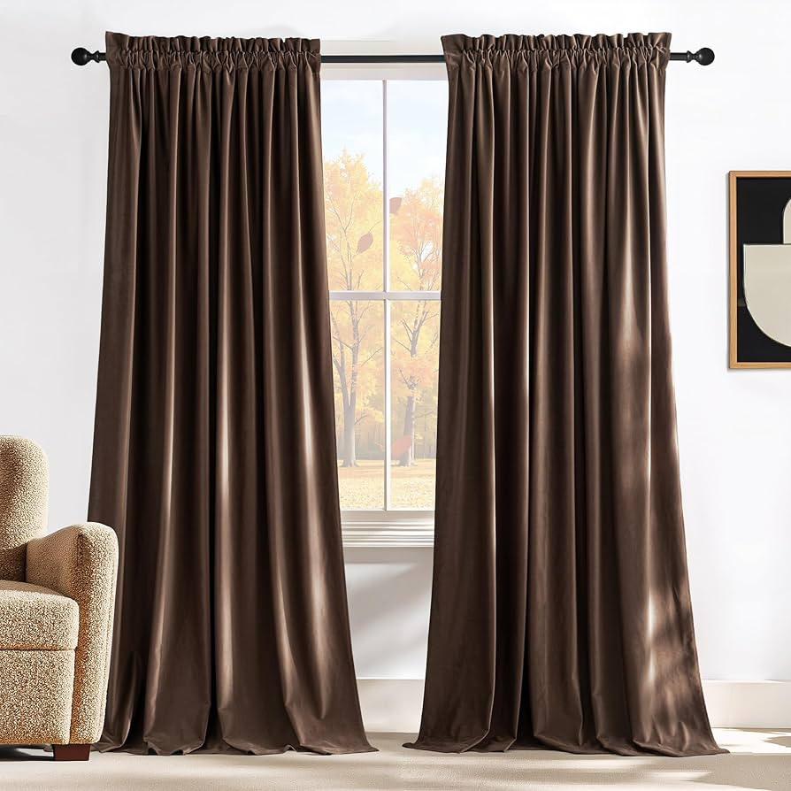 NICETOWN Brown Velvet Blackout Curtains 96 inches Long, Room Darkening Home Decor Light Blocking ... | Amazon (US)
