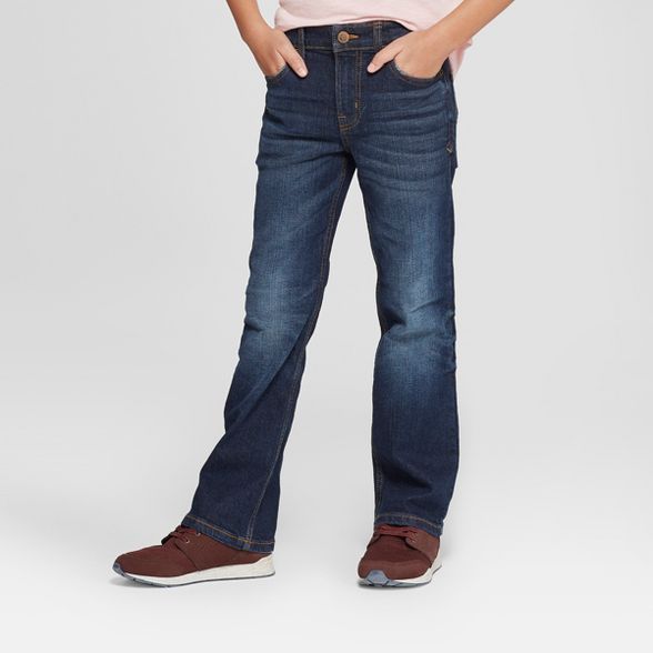 Boys' Stretch Bootcut Fit Jeans - Cat & Jack™ Dark Blue | Target