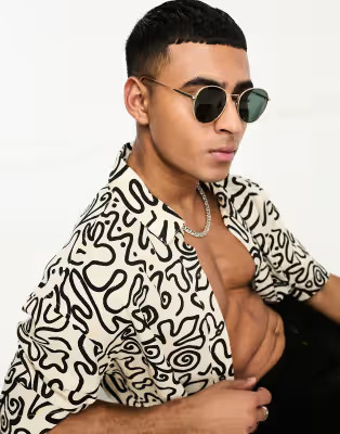 Selected Homme round sunglasses in gold with black lens | ASOS (Global)
