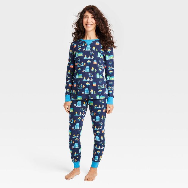 Women's Hanukkah Lions Print Matching Family Pajama Set - Navy | Target