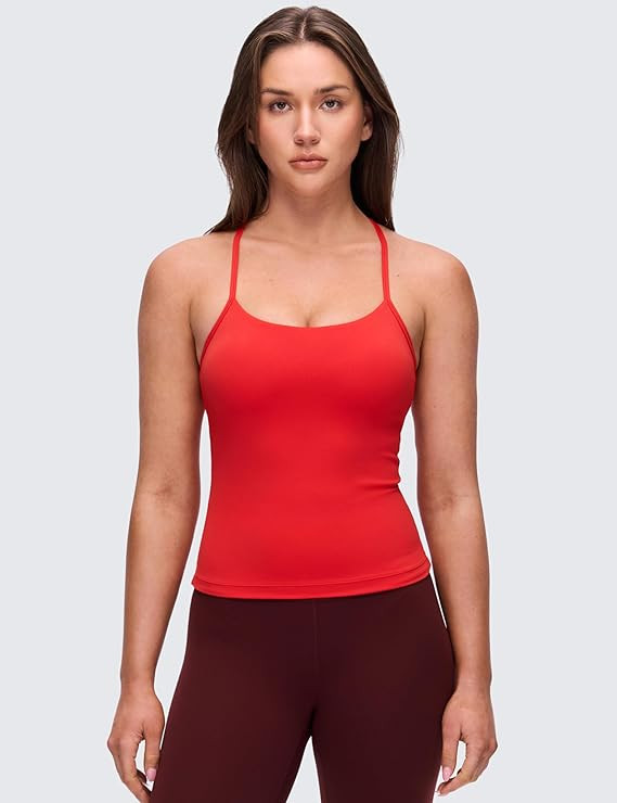 CRZ YOGA Butterluxe Racerback Tank Tops for Women - Scoop Neck Spaghetti Strap Padded Workout Cam... | Amazon (US)