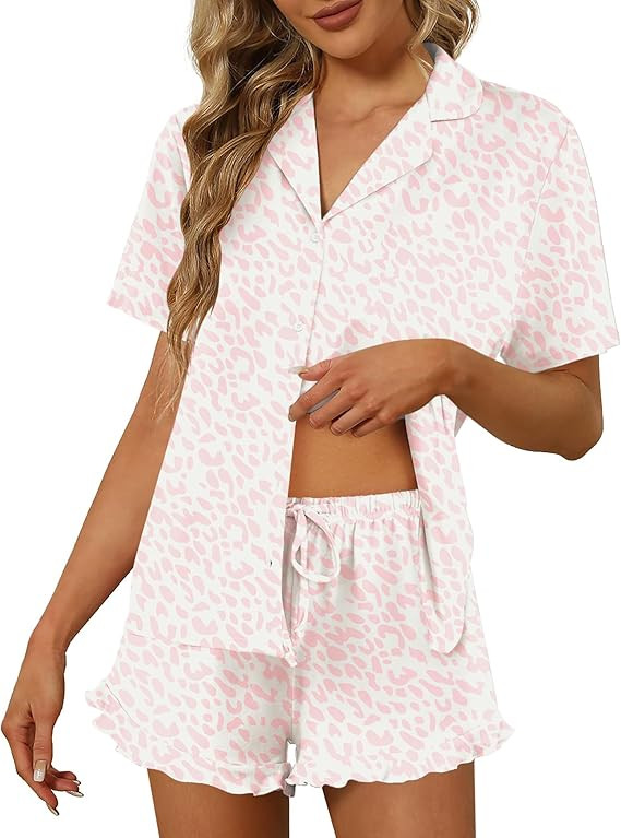 Ekouaer Pajamas Set for Women Short Sleeve Sleepwear Button Down Pjs Lounge Sets Soft Nightwear | Amazon (US)