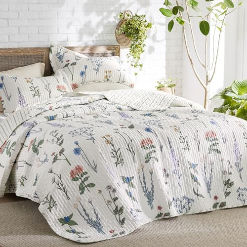 Bedsure Floral Quilt King Size - Reversible White Floral Comforter, Spring Lightweight Bedspread Quilt Bedding, Soft Microfiber Coverlet for All Seasons (106"x96") | Amazon (US)