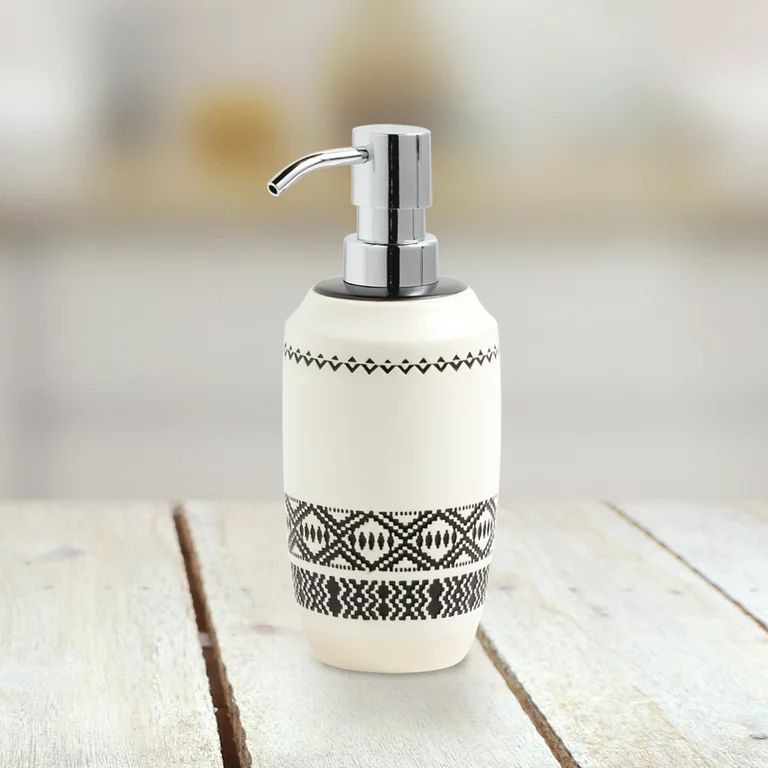 Better Homes & Gardens Boho Chic Ceramic Bathroom Soap Pump, White, Black, 1 Each | Walmart (US)