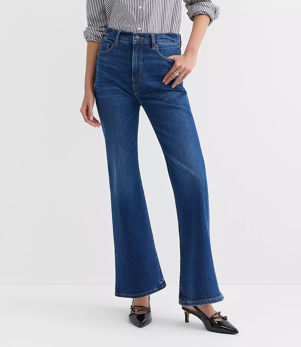 High Rise Relaxed Flare Jeans in Medium Wash | LOFT