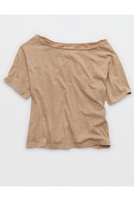 Aerie Off-The-Shoulder Relaxed Tee Women's Toasted Almond XXS | Aerie