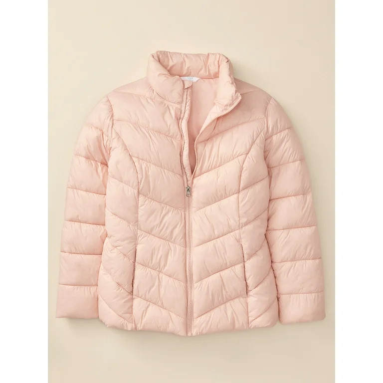 Time and Tru Women's Chevron Puffer Jacket, Sizes XS-3X | Walmart (US)