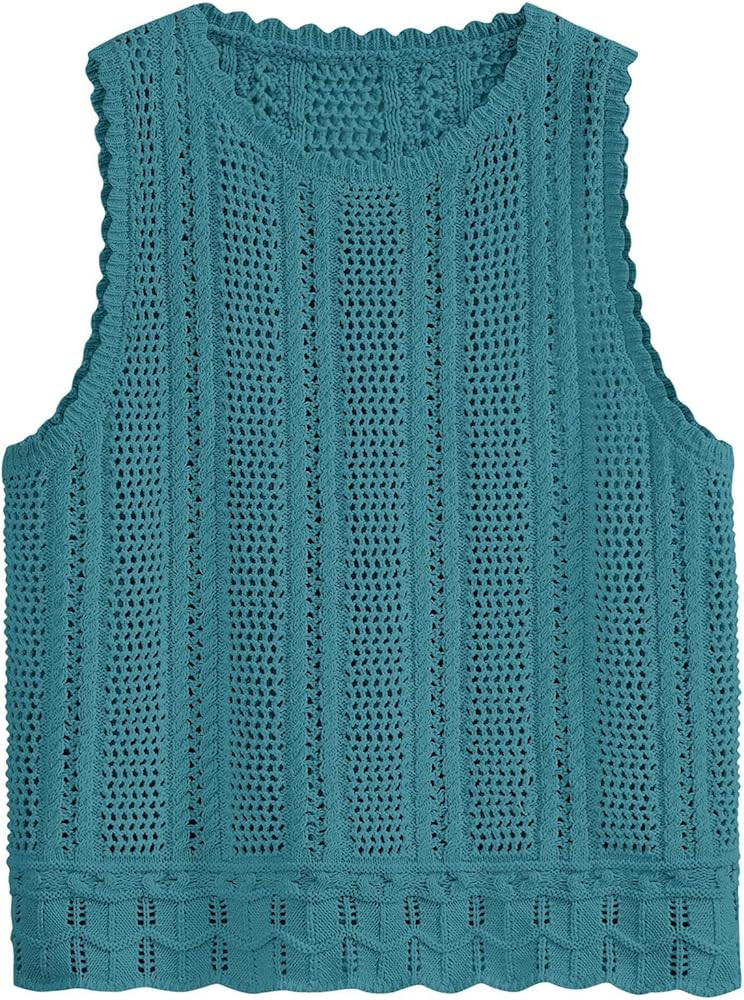 KIRUNDO Beach Vacation Clothes for Women Spring Summer Crochet Sweater Vest Tank Tops Cover Ups R... | Amazon (US)