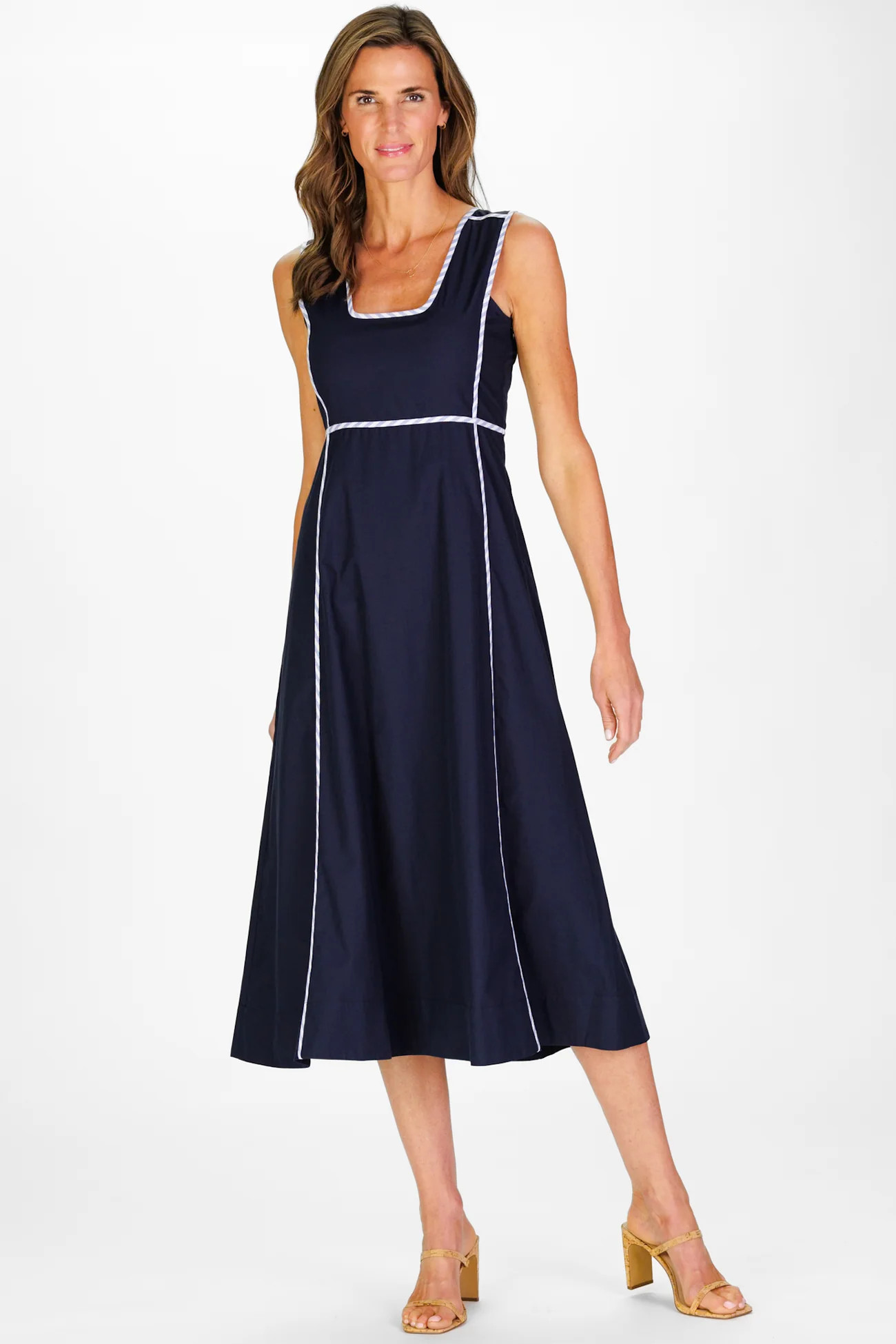 Landon Dress in Navy Silky Oxford | Duffield Lane