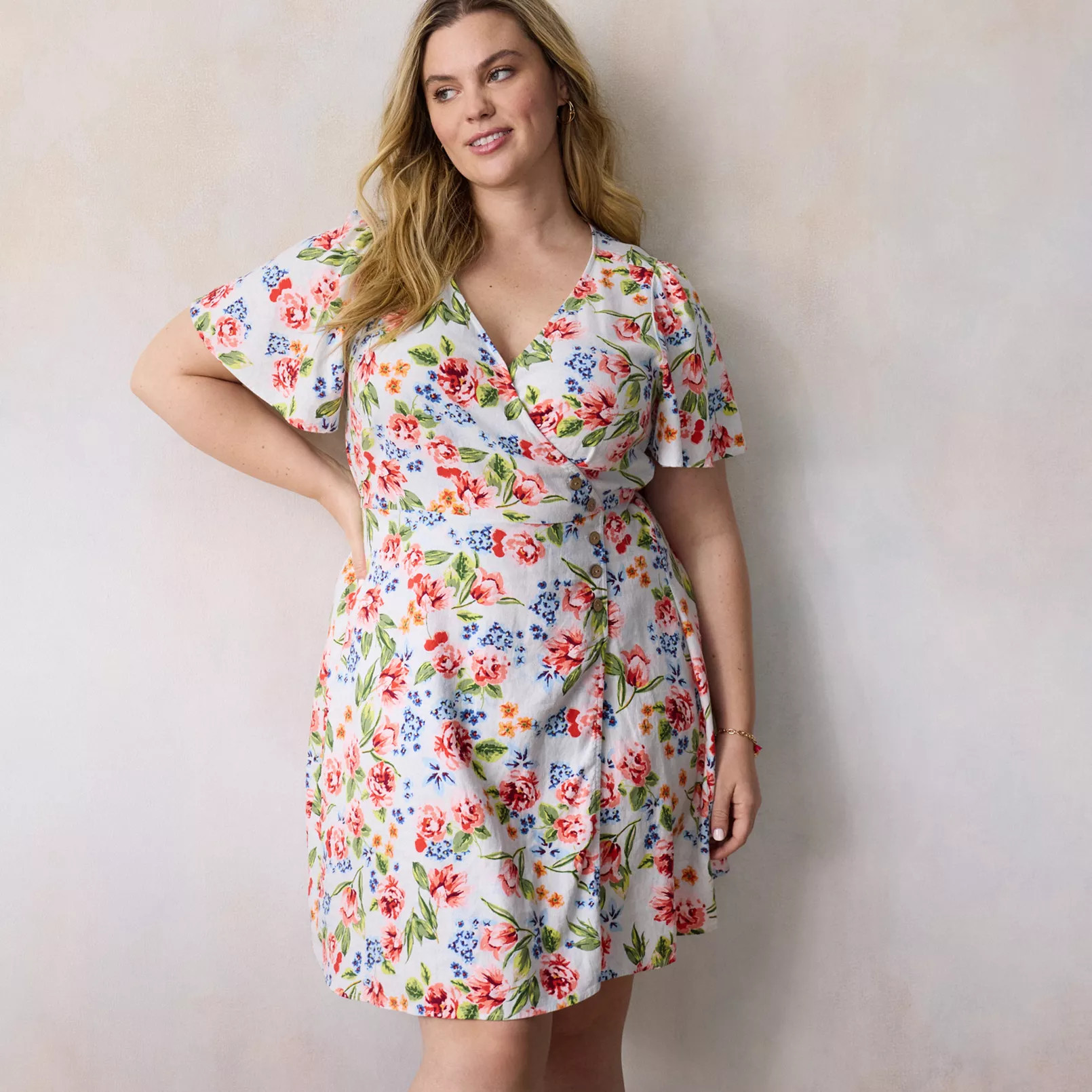 Plus Size LC Lauren Conrad Button Wrap Mini Dress | Kohl's