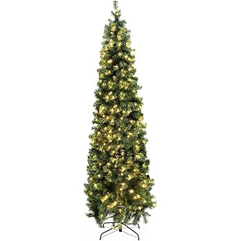 6.5ft Pre-lit Kingswood Fir Pencil Artificial Hinged Christmas Tree Skinny Corner Xmas Tree with ... | Amazon (US)