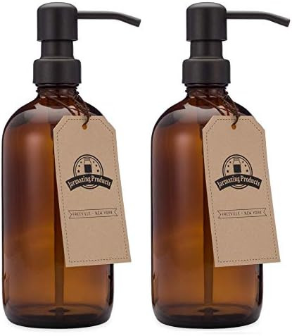 Jarmazing Products Amber Glass Jar Soap and Lotion Dispenser - 2 Pack - with Matte Black Pump - 1... | Amazon (CA)