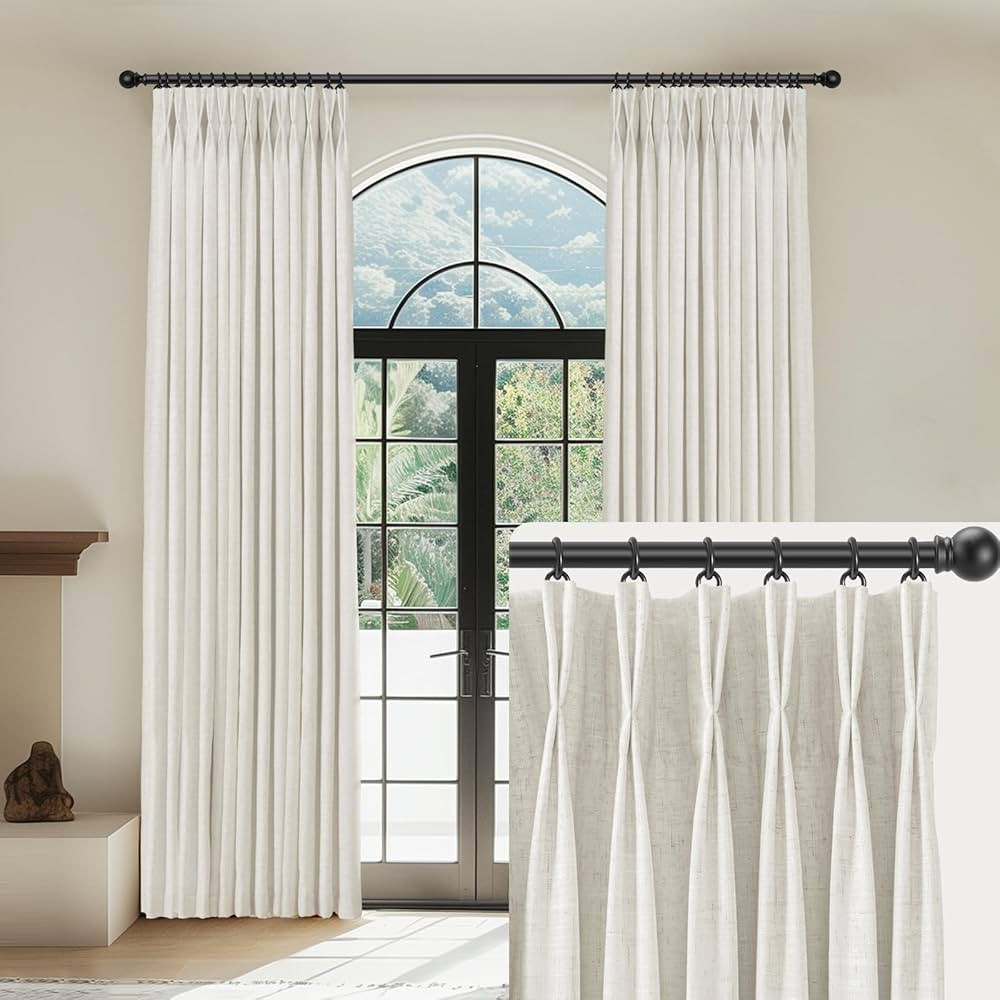 Beige White Linen Pinch Pleated Curtains Blackout 100% Black Out Curtains 2 Panels Set Pinch Plea... | Amazon (US)