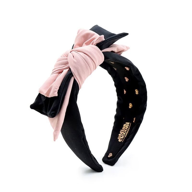 Molly - Bow Headband - Neoprene Colour Block In Blush Pink & Black | Wolf & Badger