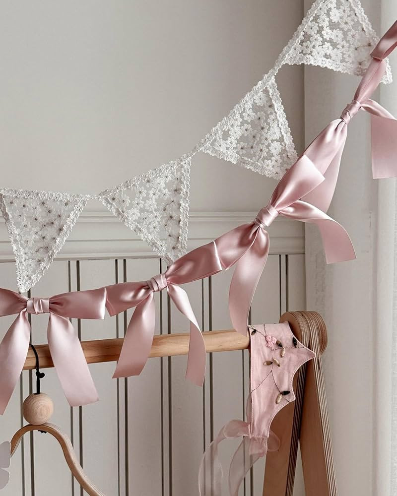 Bow Knot Garland | 6ft Linking Satin Bow Banner with 3ft Extend Ribbon for Coquette Bachelorette ... | Amazon (US)