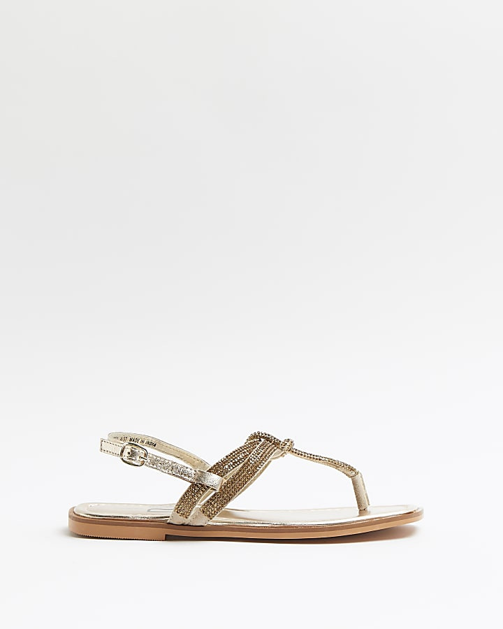 Gold diamante sandals | River Island (UK & IE)
