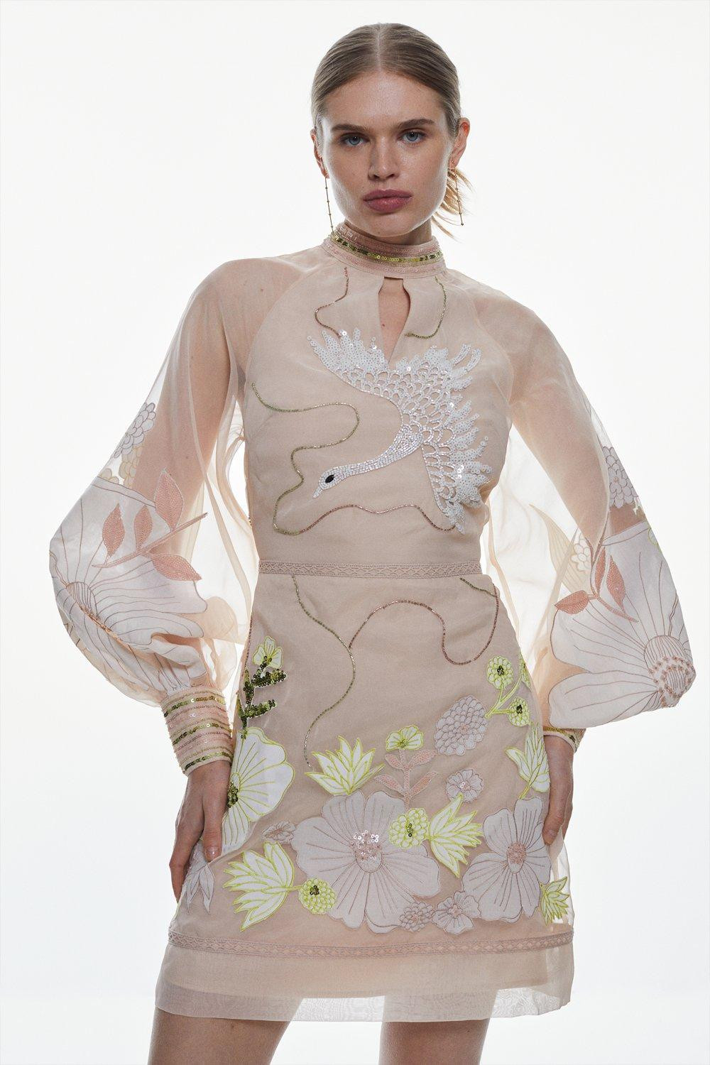 Applique Organdie Woven Skater Dress | Karen Millen US