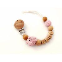 Personalised dummy clip holder with crochet pig Custom beaded wooden pacifier chain with name paci c | Etsy (US)