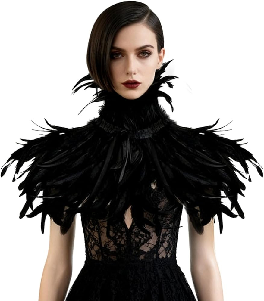 L'VOW Women's Real Nature Feather Shrug Cape Lace Shawl Collar Witch Cosplay Costumes for Hallowe... | Amazon (US)