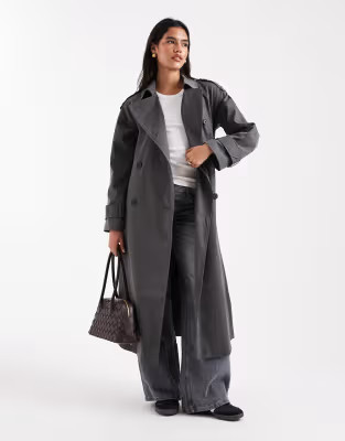 ASOS DESIGN longline trench coat in charcoal | ASOS (Global)