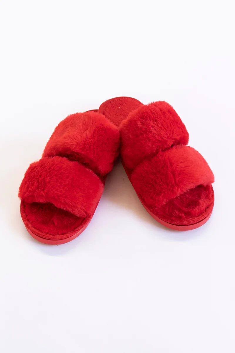 Goodnight Dreams Fuzzy Red Slippers DOORBUSTER | The Pink Lily Boutique