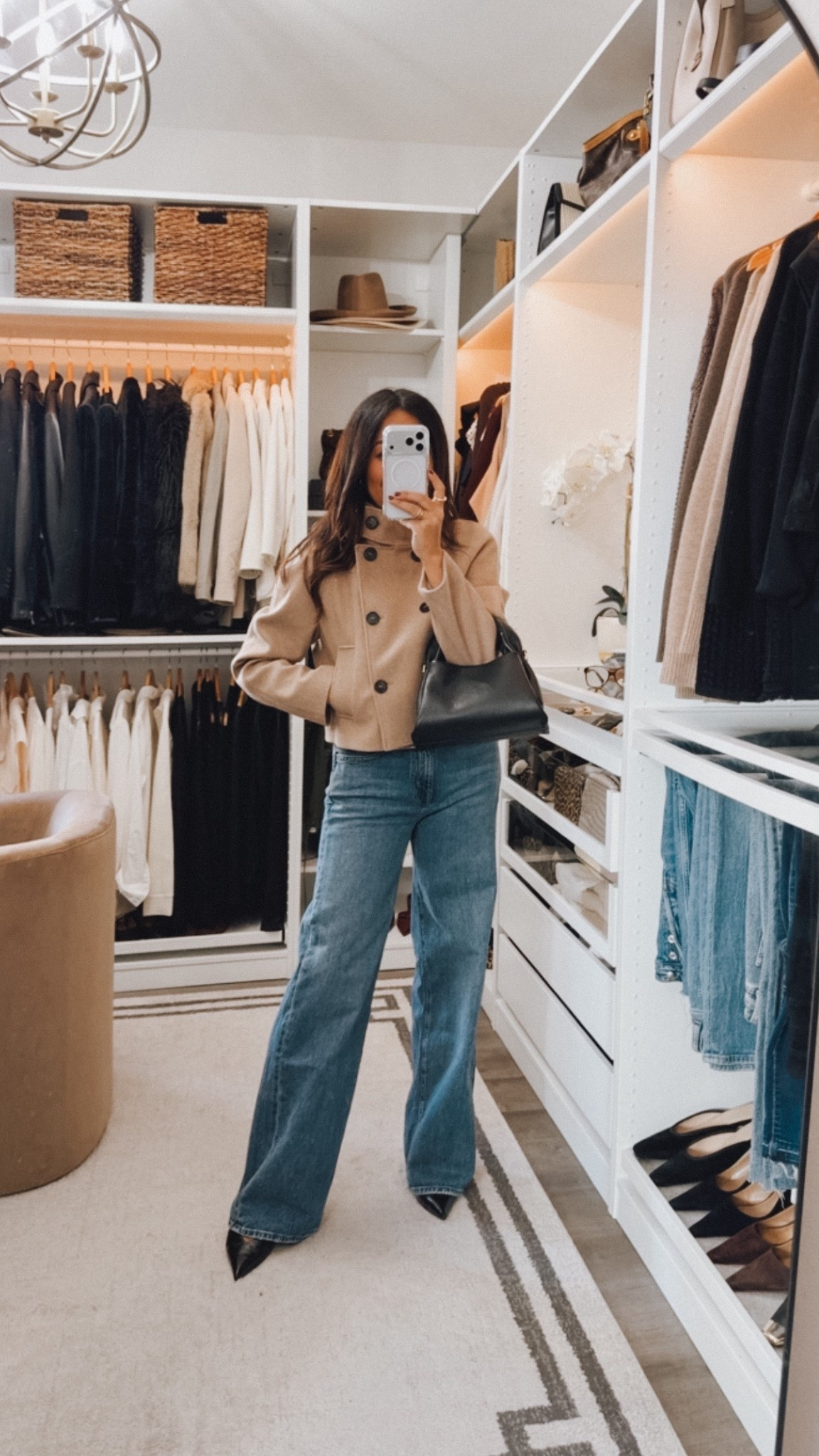 Crop pea coat🙌🏽 it’s not heavy so perfect for spring transition. If you’re not into crop trench jackets, this is a great more modern alternative. Wearing a small 
Jeans are a 12/10🔥 I’ll be styling them all spring- fit TTS 

#LTKSeasonal #LTKootd #LTKOver40