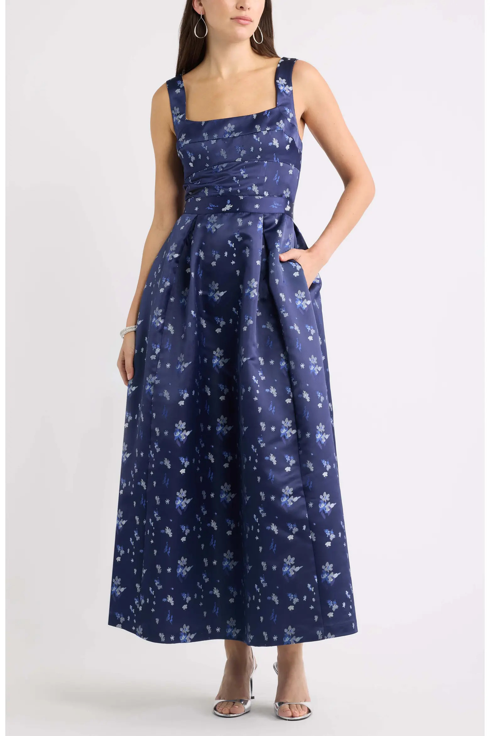 Chelsea28 Pleated Seamed Bodice Jacquard Maxi Cocktail Dress (Women) | Nordstrom | Nordstrom