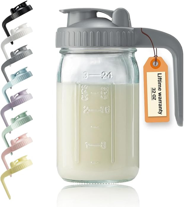 32oz Glass Pitcher with Lid & V-shaped Pour Spout - 1 Quart Breastmilk Pitcher Double Leak Proof,... | Amazon (US)