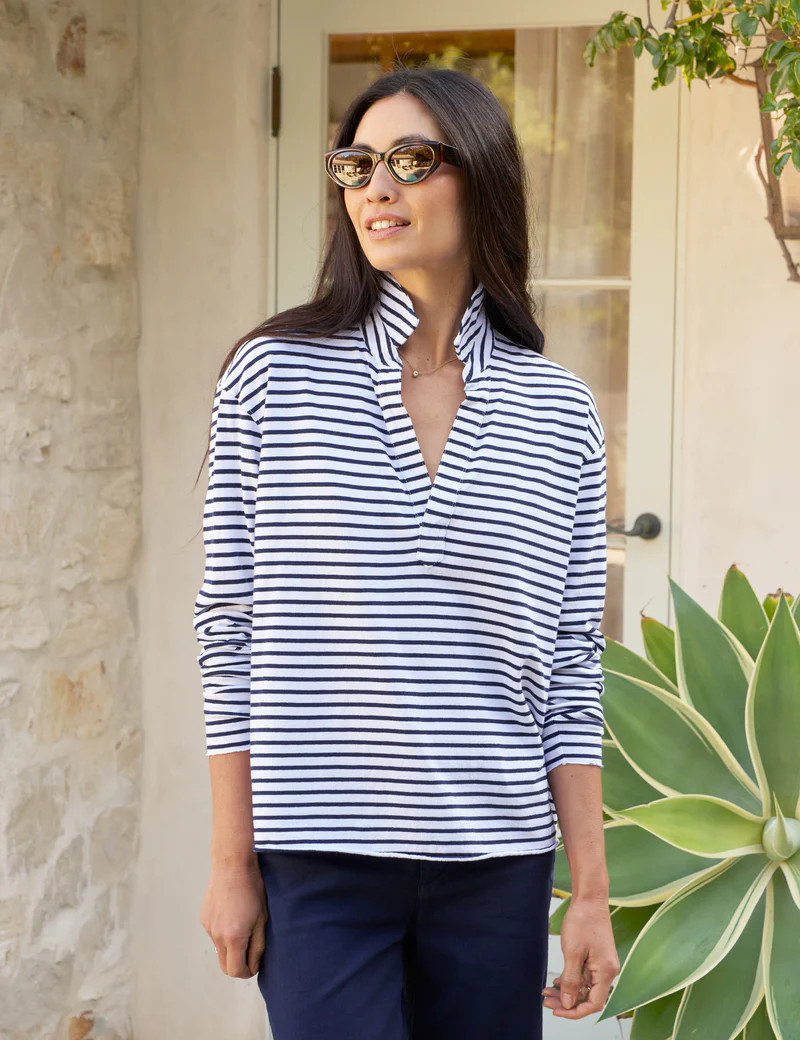 PATRICK Navy French Stripe, Heritage Jersey | Frank & Eileen