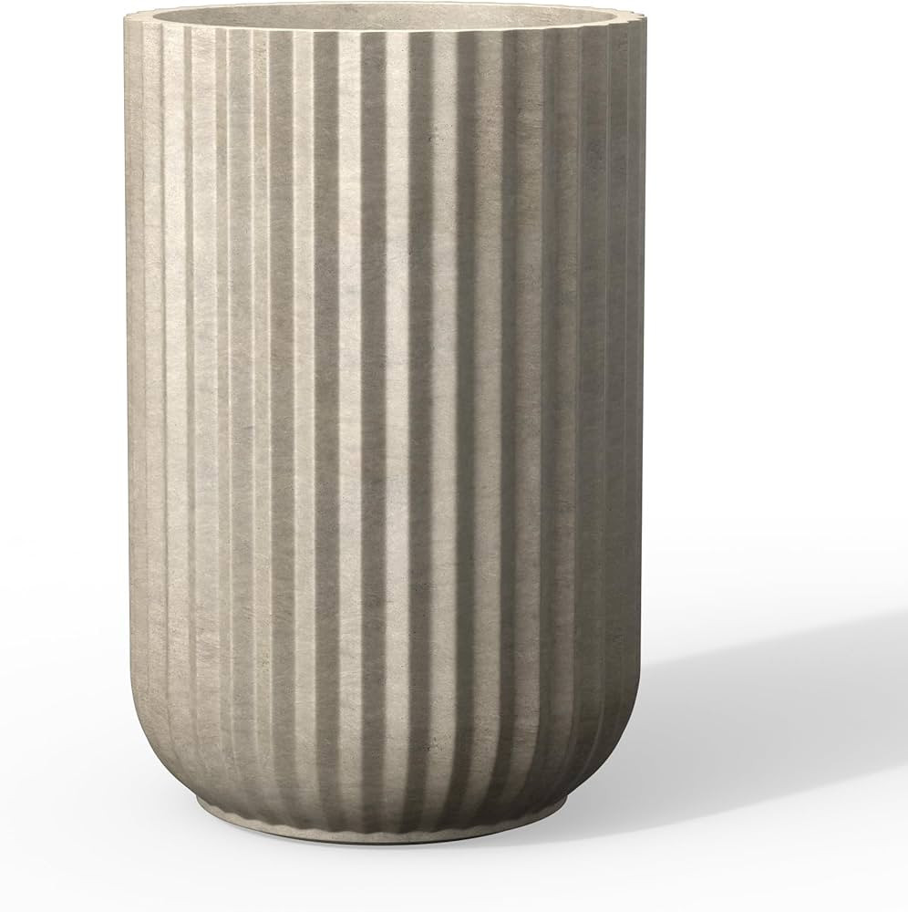 Kante Tall Fulted Planter, 21.7 Inch Tall Round Concrete Plant Pots with Drainage Hole and Rubber... | Amazon (US)