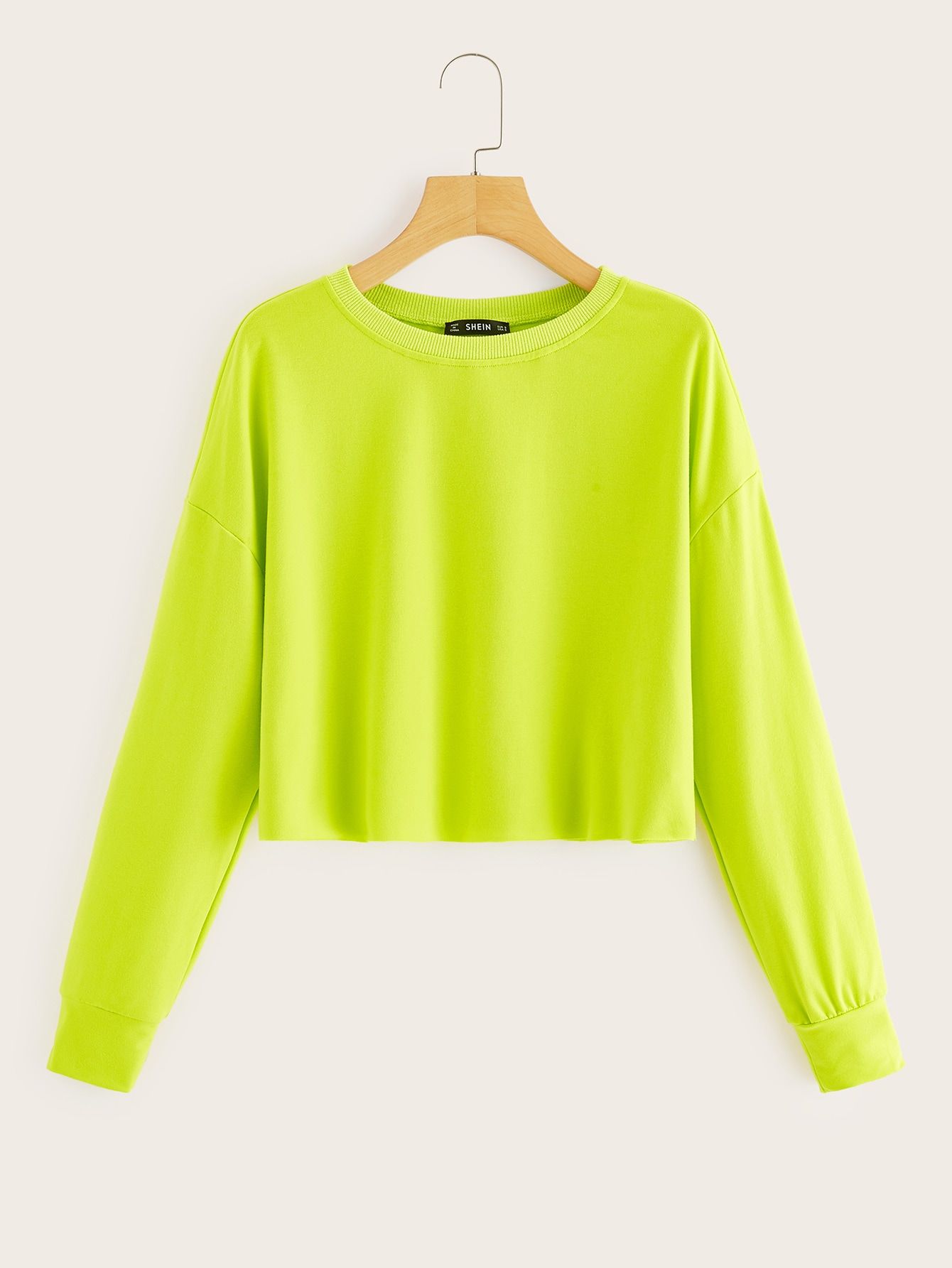 SHEIN Drop Shoulder Neon Green Crop Sweatshirt | SHEIN