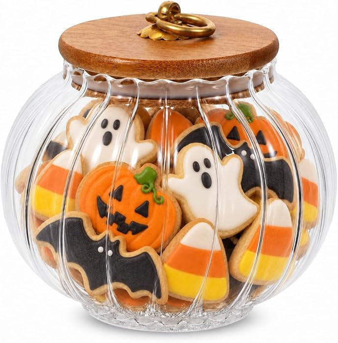 Cabilock Glass Pumpkin Jar with Lid, 27 Fl Oz Fall Candy Storage Canister | Amazon (US)