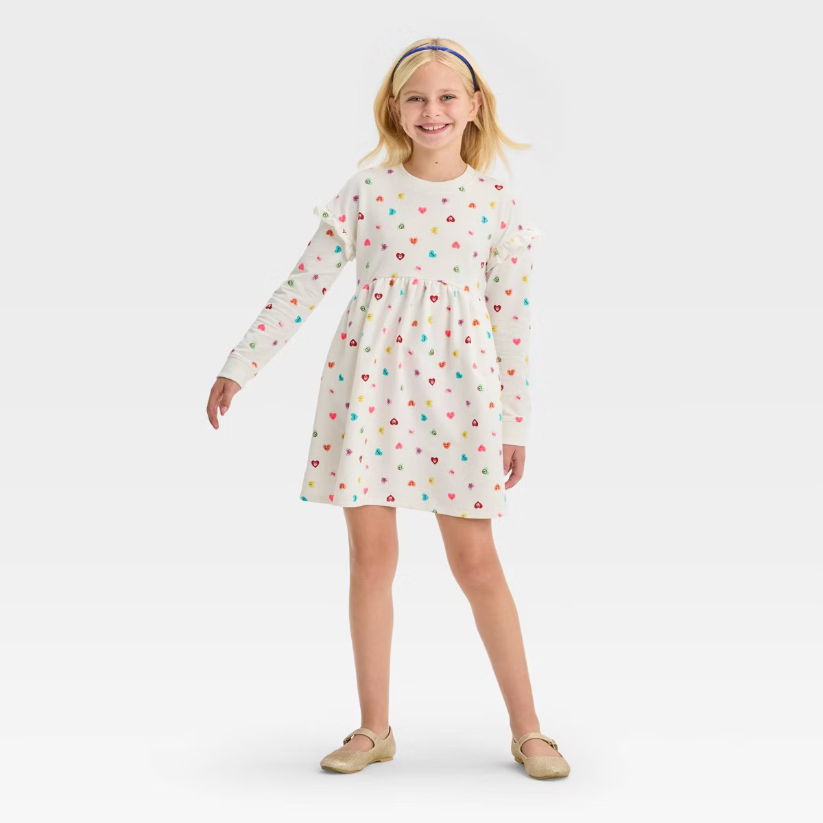 Girls' Long Sleeve Valentine's Day Hearts Dress - Cat & Jack™ Cream | Target
