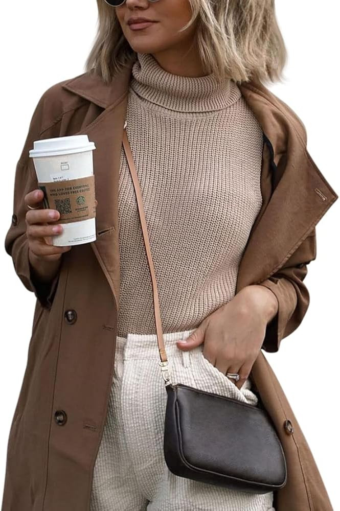 Langwyqu Women's Sleeveless Turtleneck Knitted Sweater Vest Casual Loose Basic Tank Tops | Amazon (US)